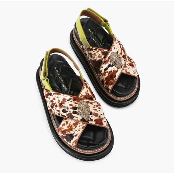 Kurt Geiger Shoes - Kurt Geiger Orson Sandals Womens 8.5 Brown  Cow Print Eagle Head Platform